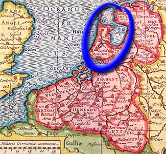 1616 map of the Lowlands, showing core area of Dutch revolt.