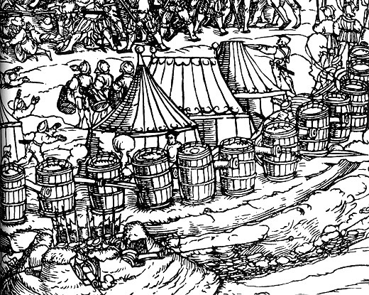 Barrels for the defense, Siege of 
			Buda, 1541, from a 16th century German woodcut