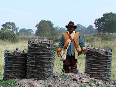 Officer inspecting placement of gabions