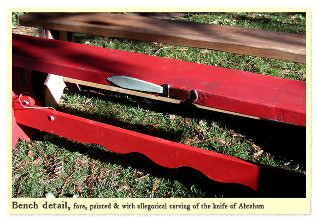folding bench with allegorical art