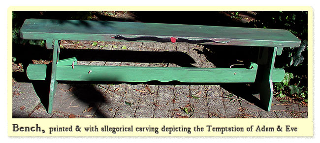 folding bench with allegorical art